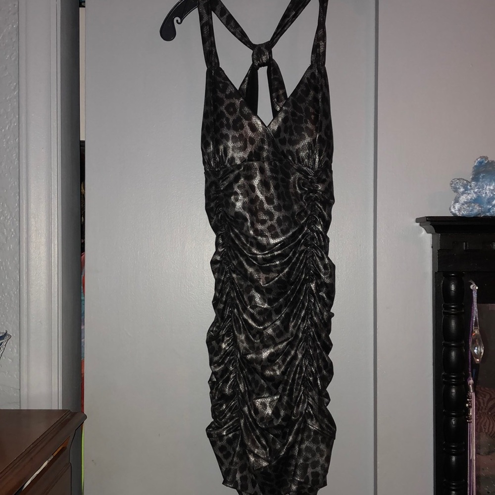 Black leopard print dress